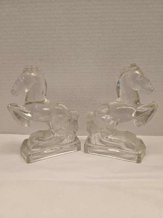 L.E. Smith Glass Rearing Horse Bookends