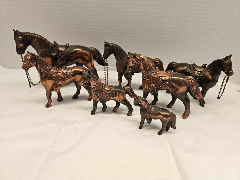 Cast Copper/Metal Saddled Horse Figurines