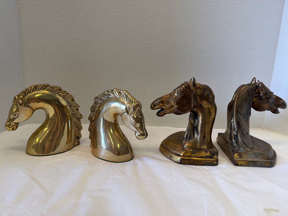 Lot of 2 Cast Metal Horse Head Bookends