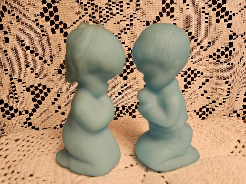 Fenton Frosted Blue Glass Praying Figurines