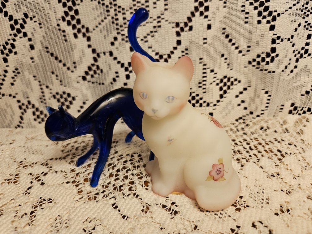 Fenton & Cobalt Blue Art Glass Cat Figurines
