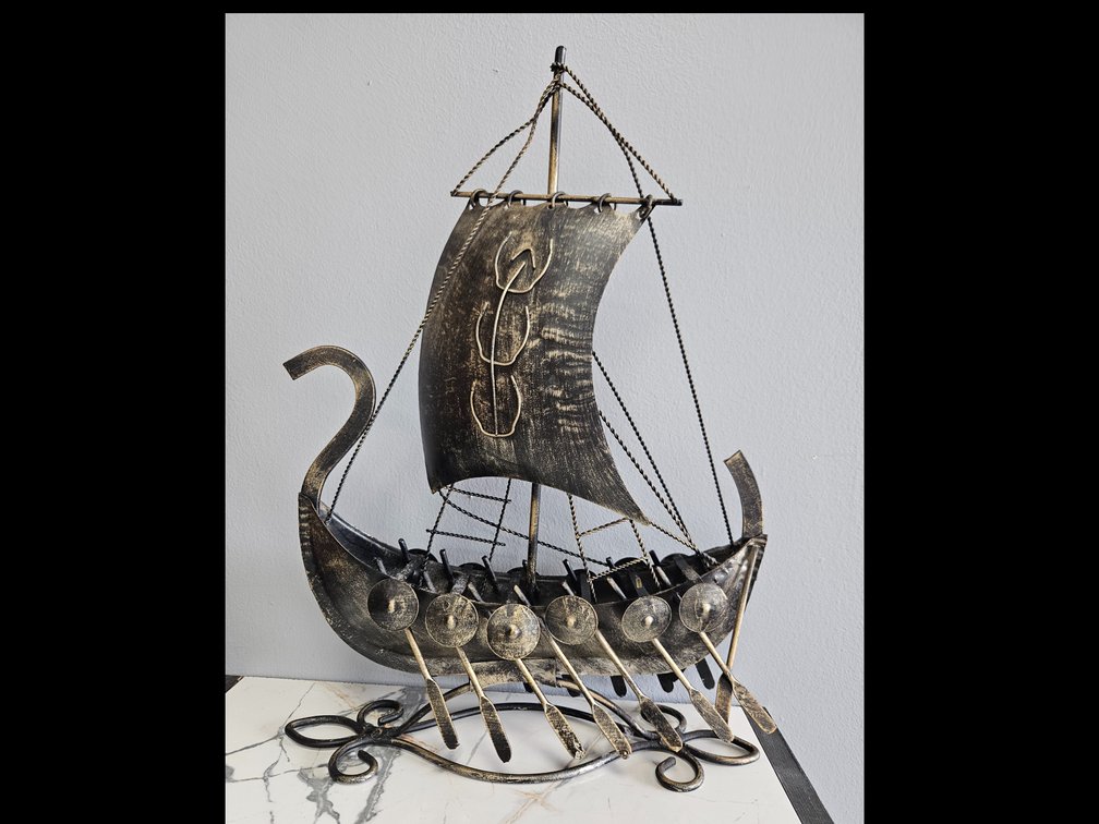 Metal Viking Longship Sculpture