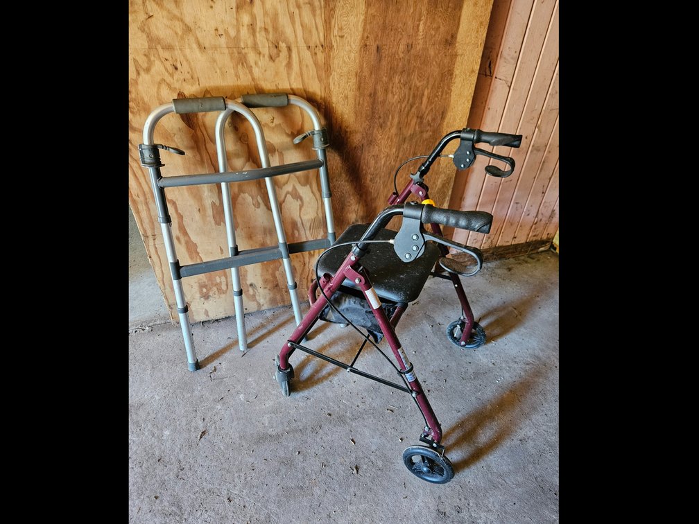 Medline 4-Wheel Rollator Walker with Seat and One standard walker.