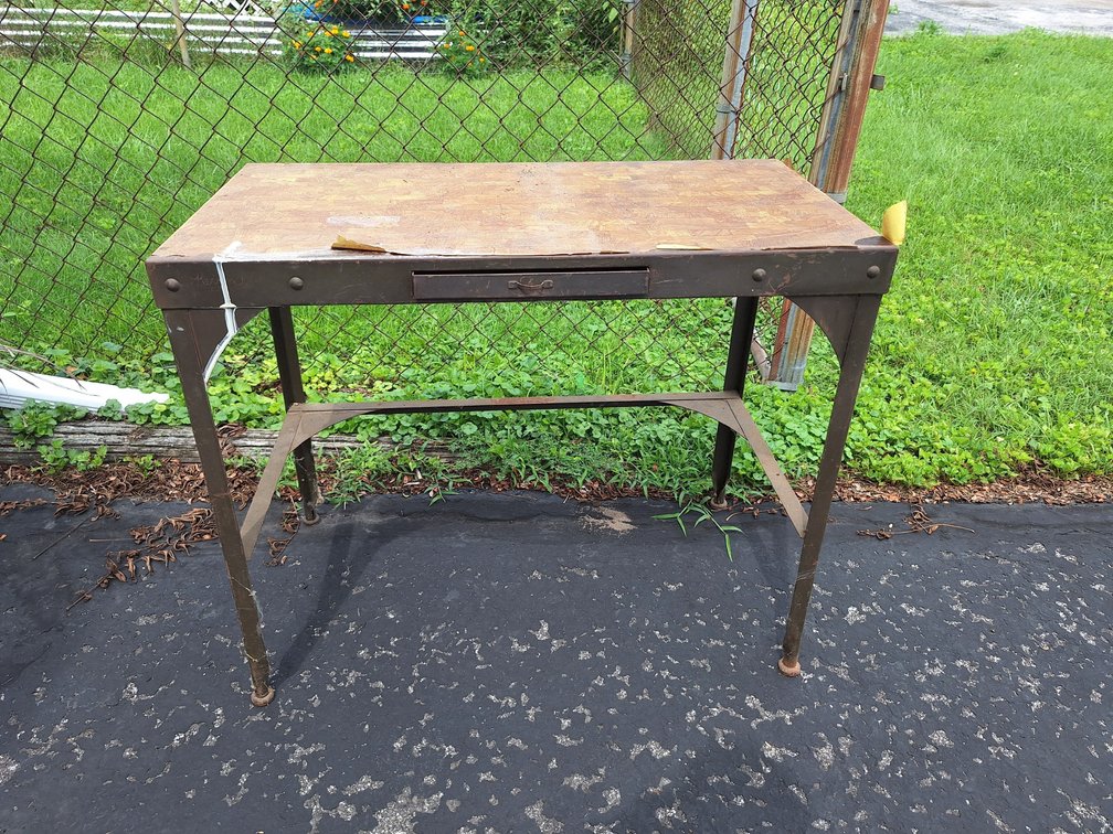 Vintage Metal Industrial Workbench with Single Drawer