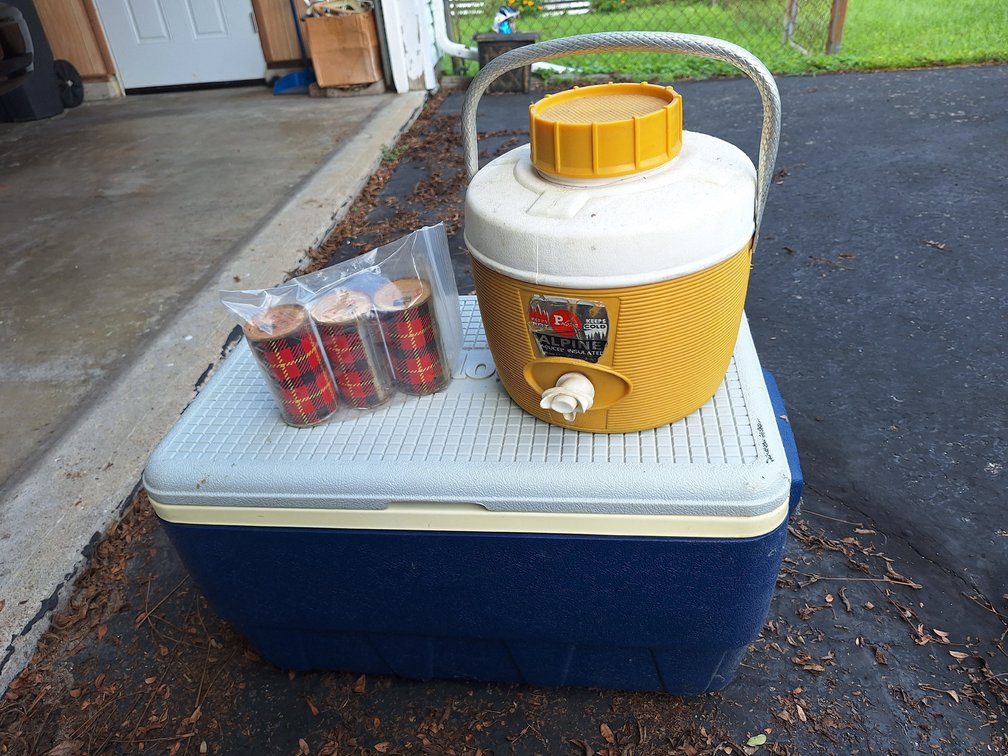 Vintage Igloo Cooler, Poloron Jug & Skotch Ice