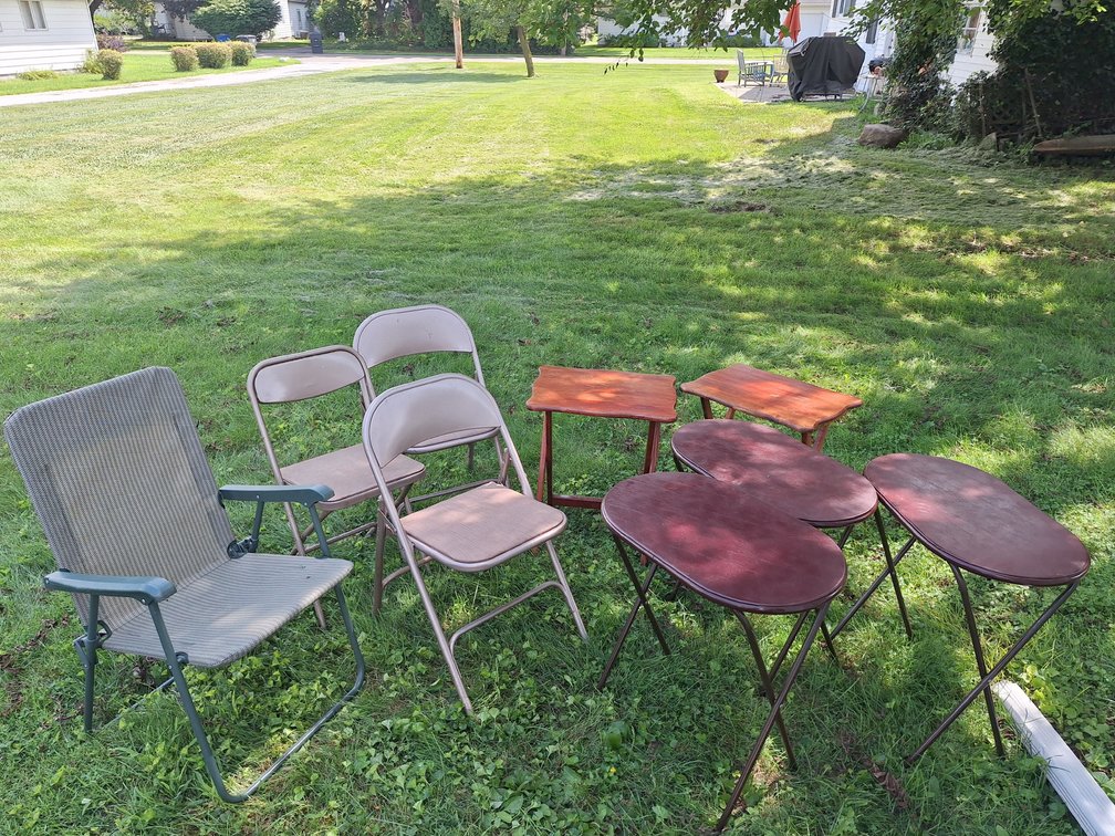 Assorted Folding Chairs and Tray Tables