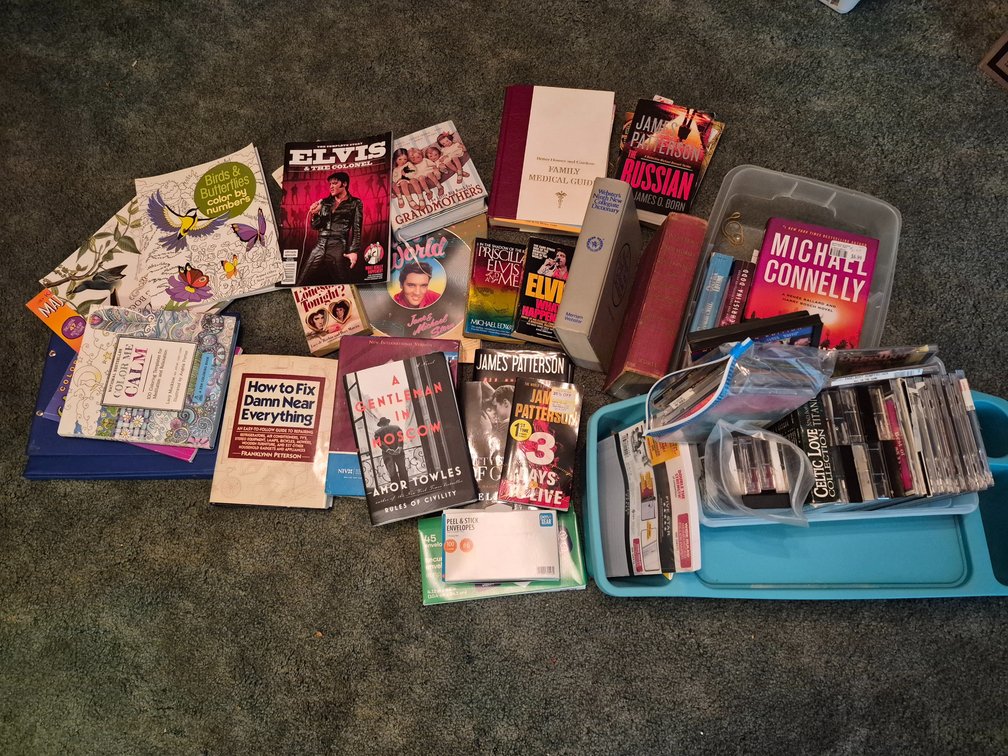 Mixed Books, Audio Media, and Office Supplies Assortment