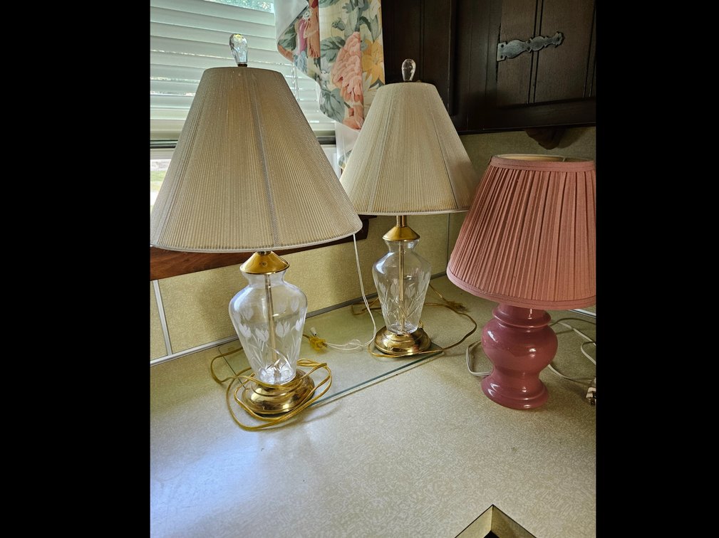 Etched Glass and Ceramic Table Lamps