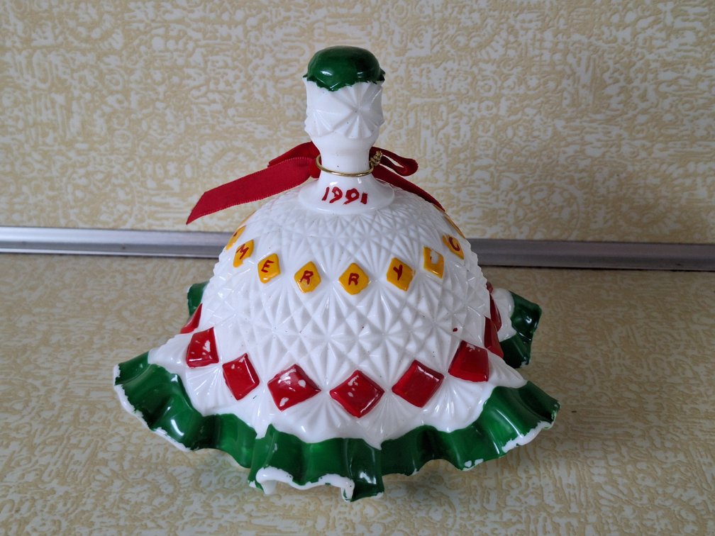 1991 Painted Milk Glass Christmas Bell