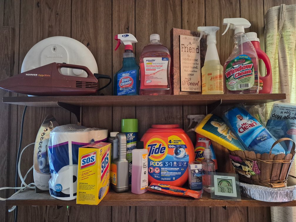 Cleaning Supplies and Rolling Cart