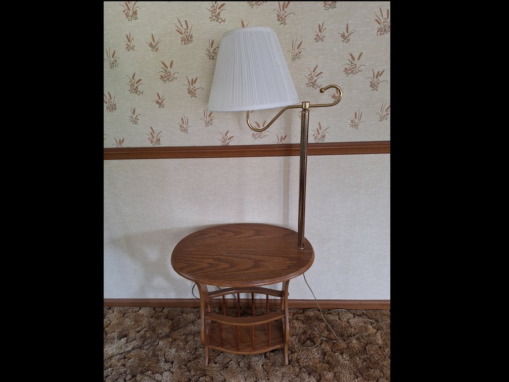 Vintage Side Table with Integrated Lamp & Magazine Rack