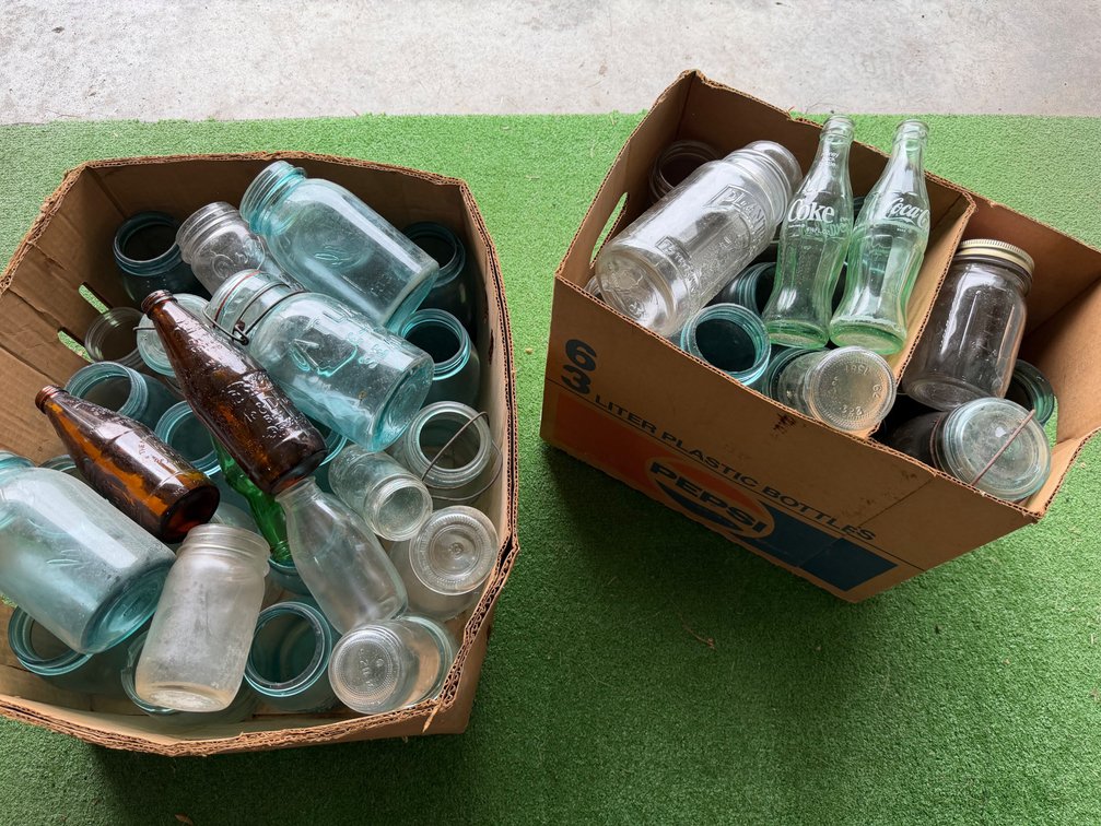 Glass Canning Jars, Beverage Bottles, and Planters Jar