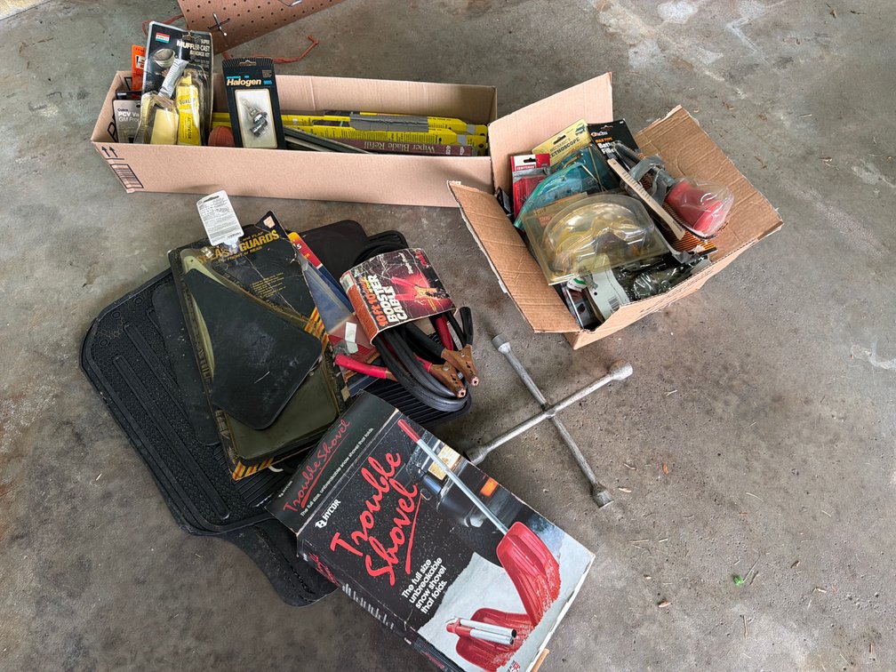 Booster Cables, Folding Snow Shovel, Lug Wrench, and More
