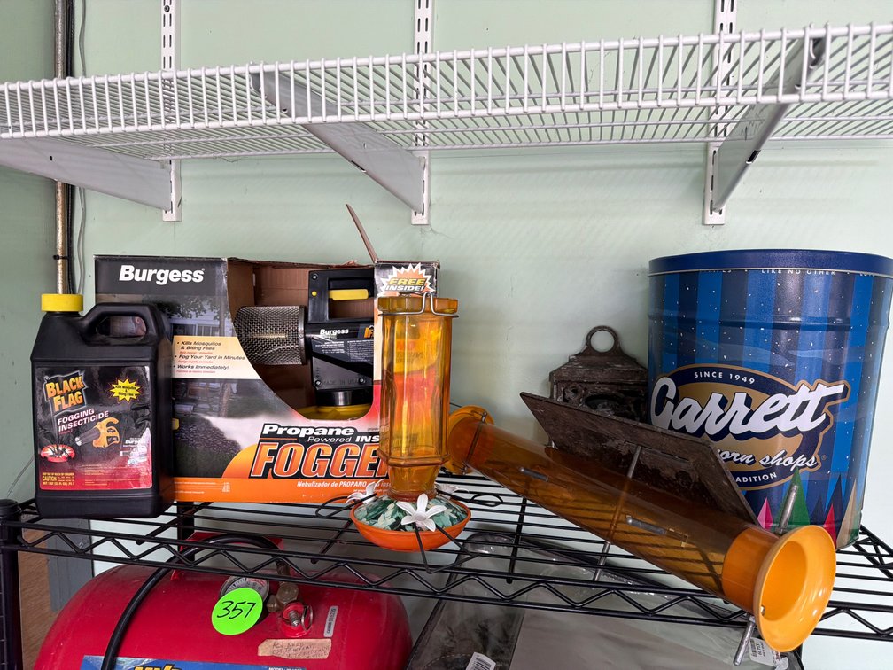 Propane Insect Fogger, Bird Feeders, Popcorn Tin, and More