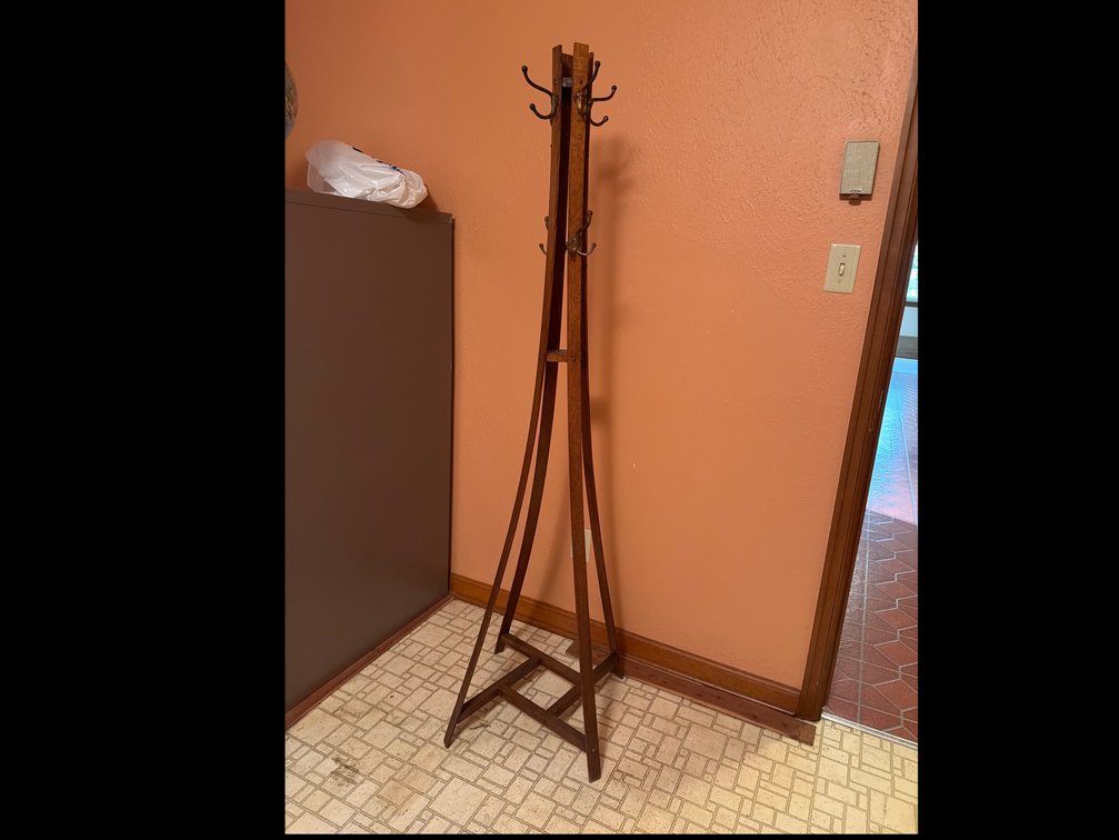 Wooden Freestanding Coat Rack with Metal Hooks
