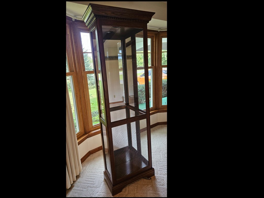 Dark-Stained Wood Lighted Curio Display Cabinet