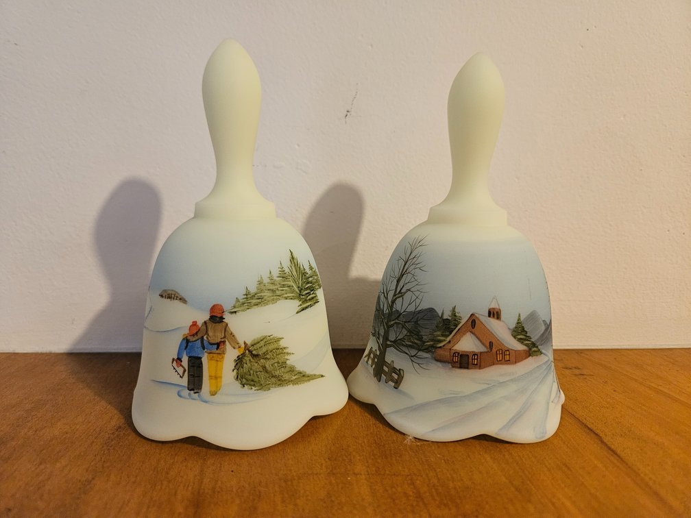 Fenton Hand-Painted Custard Satin Glass Bells