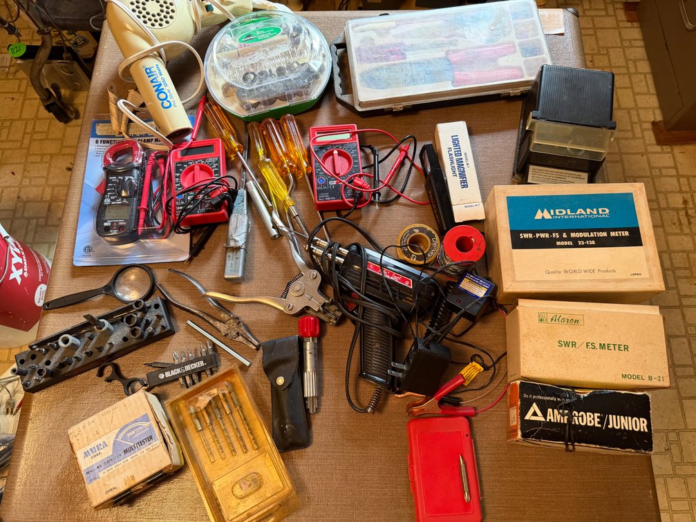 Multimeters, SWR Meters, Soldering Gun, and Hand Tools