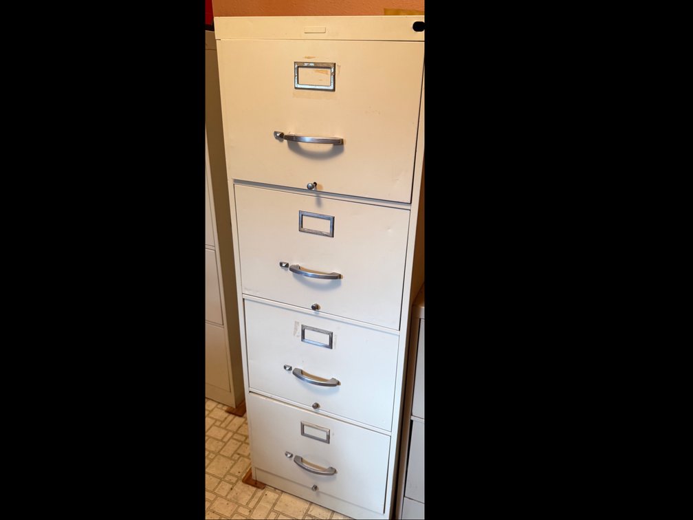 Cream Metal Four-Drawer Vertical Filing Cabinet