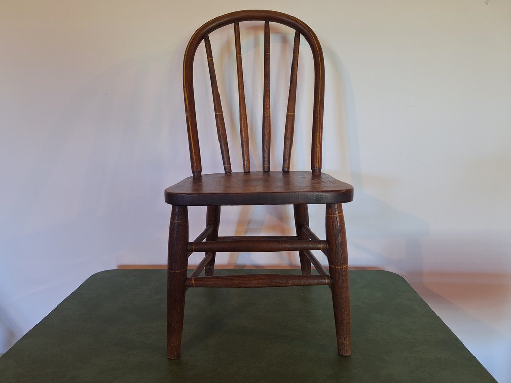 Dark Wood Hoop Back Spindle Child's Chair with Painted Detailing
