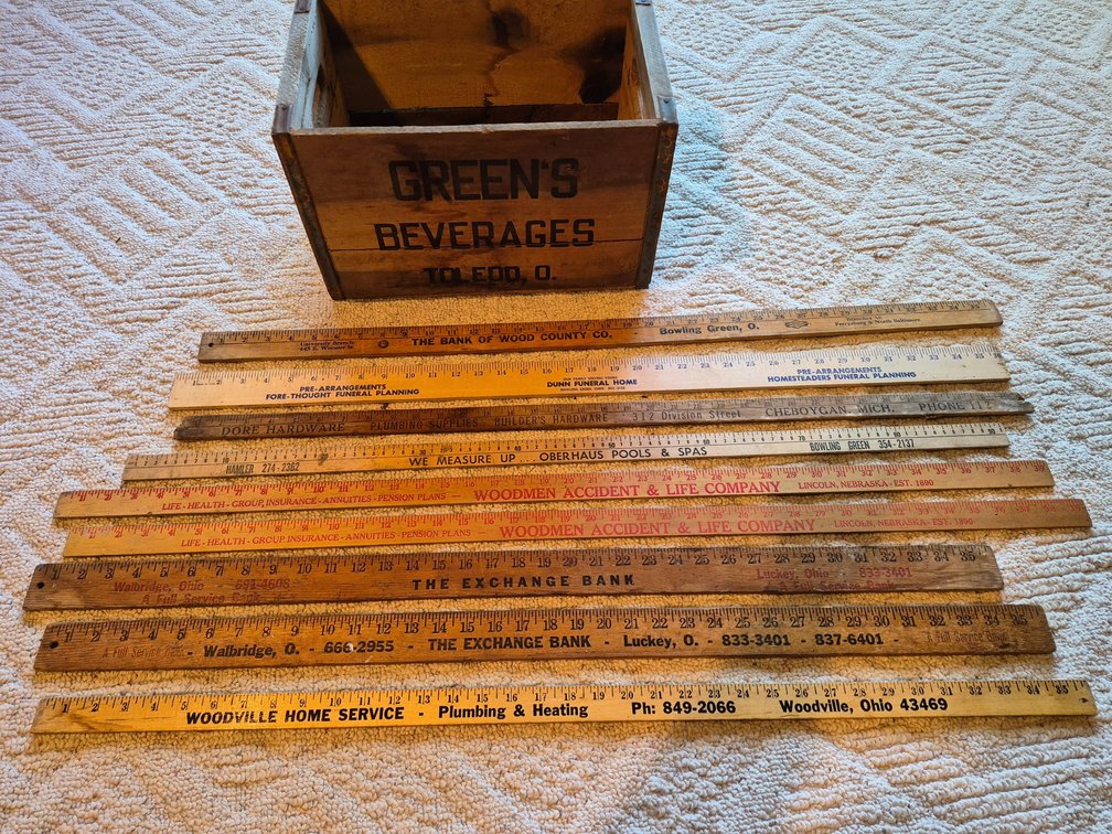 Wooden Beverage Crate and Advertising Yardsticks