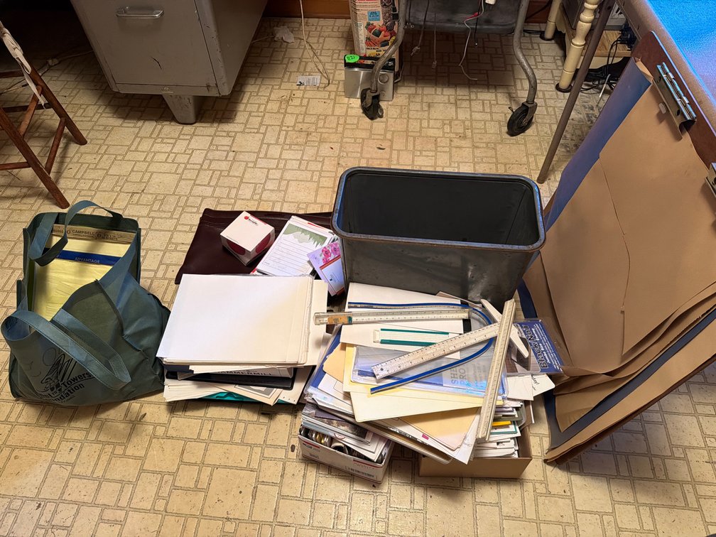 Drafting Tools, Metal Wastebasket, Stationery, and More