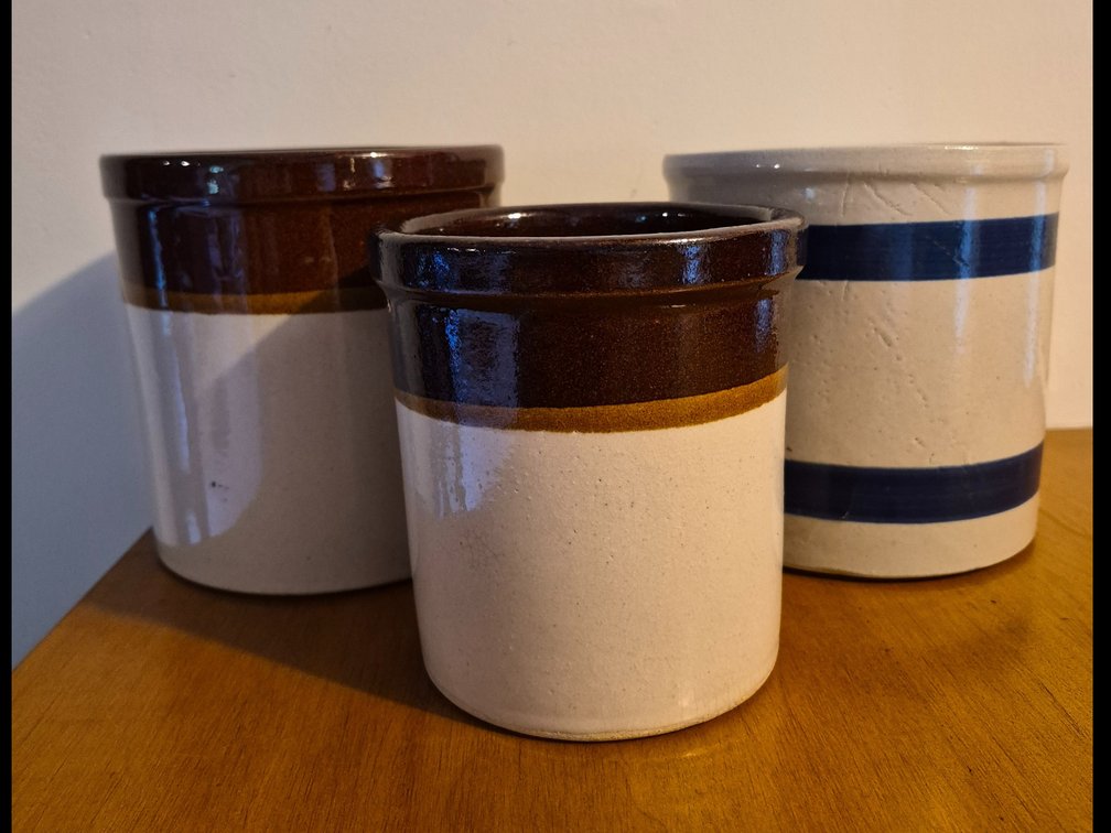R. R. P. Co. Glazed Ceramic Stoneware Crocks