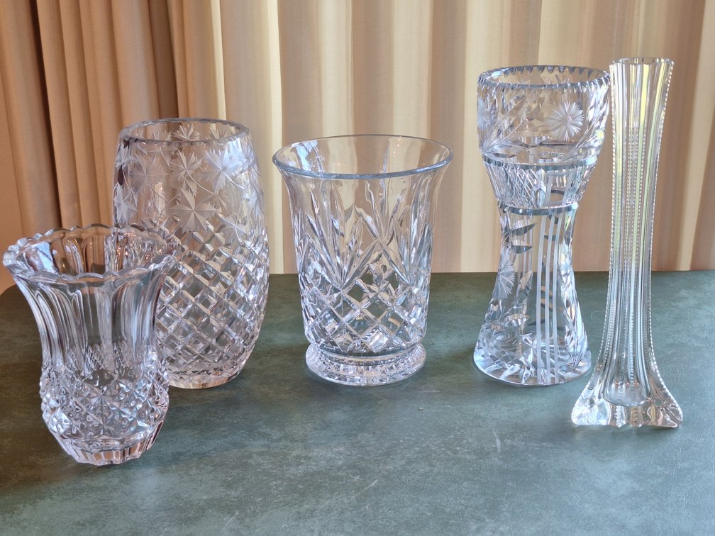 Cut Crystal and Glass Flower and Bud Vases