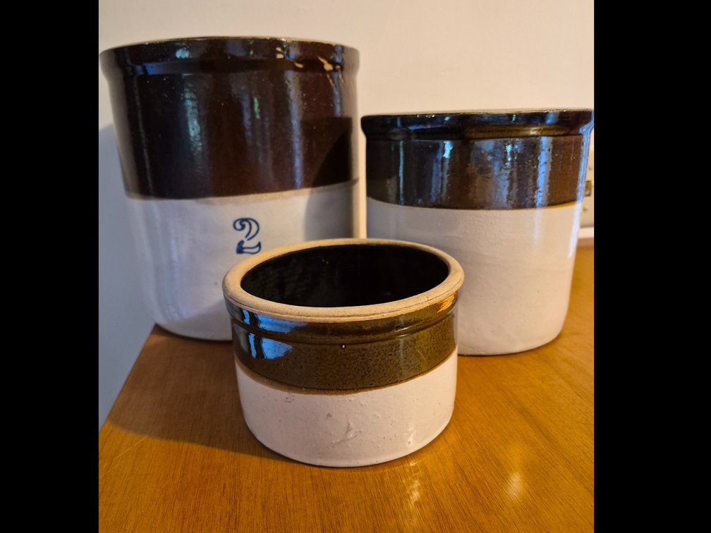 Graduated Two-Tone Glazed Stoneware Crocks
