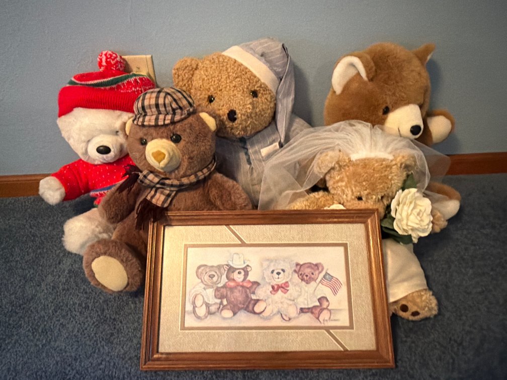 Plush Teddy Bears and Framed Ava Freeman Print