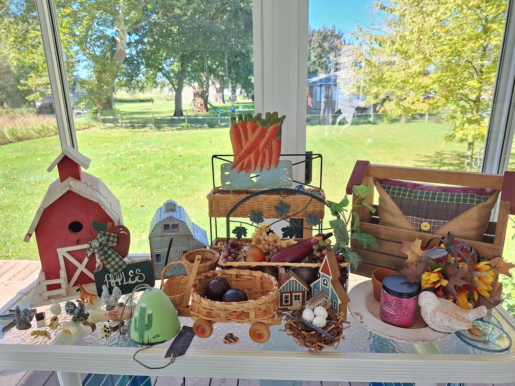 Wooden Barn Birdhouse, Tiered Stand, Figurines, and More