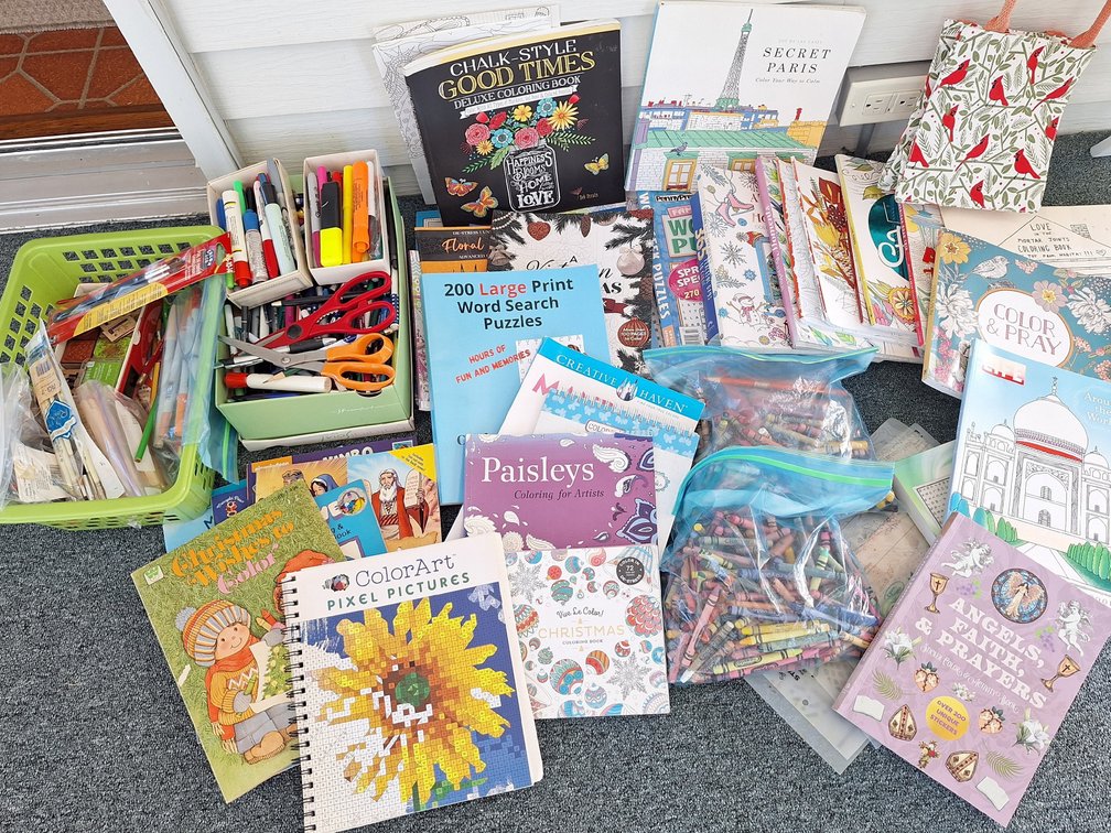 Coloring Books, Puzzle Books, Crayons, and Art Supplies