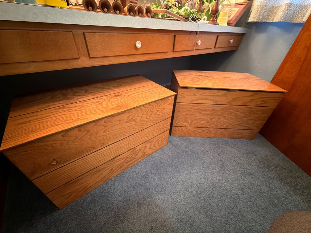 Pair of Wooden Slant-Front Storage Chests