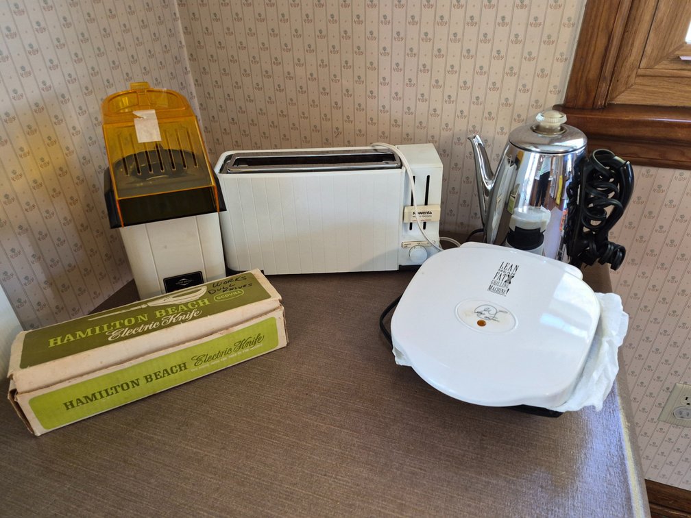 Toaster, Percolator, Popcorn Popper, and Kitchen Appliances