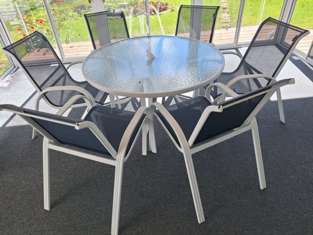Patio Dining Set with Table and Six Sling Chairs