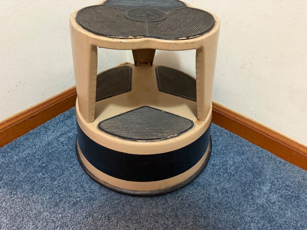 Kik-Step Beige Metal Two-Tier Rolling Step Stool
