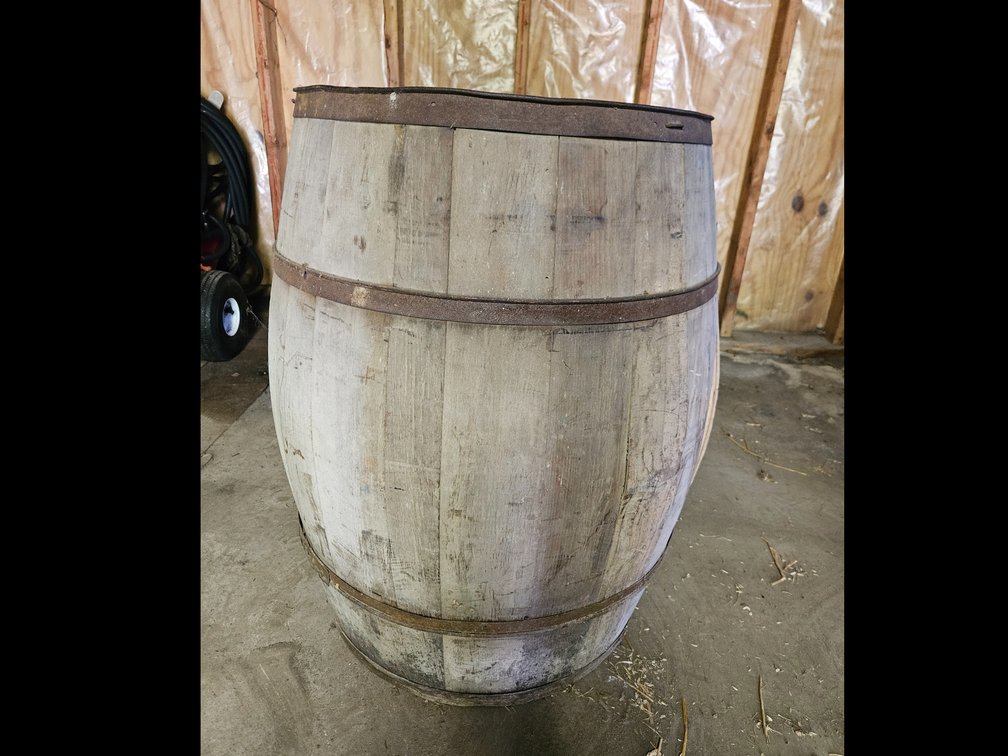 Large Wooden Stave Bucket with Corrugated Plastic Pipe Sections