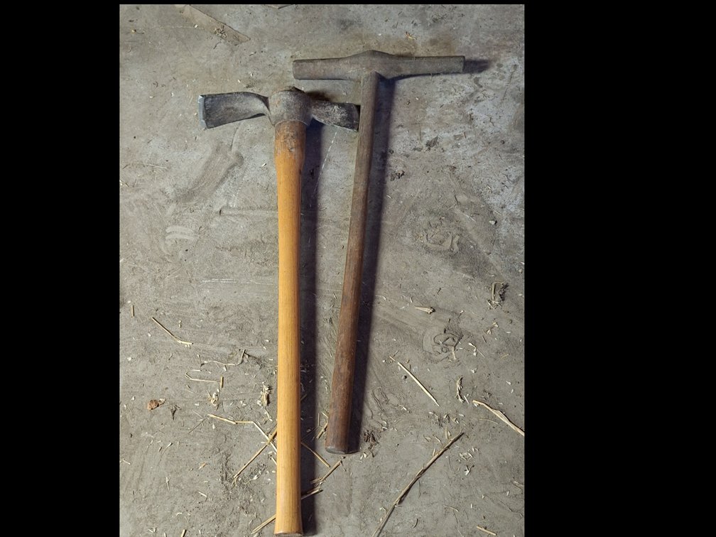 Pulaski Tool and Hammer with Wooden Handles