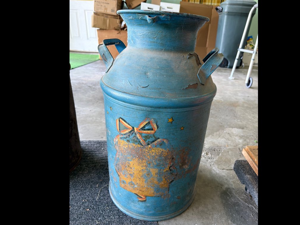 Painted Blue Metal Milk Can