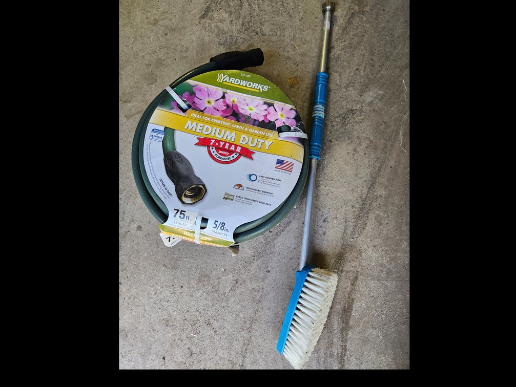 Garden Hose and Long-Handled Wash Brush