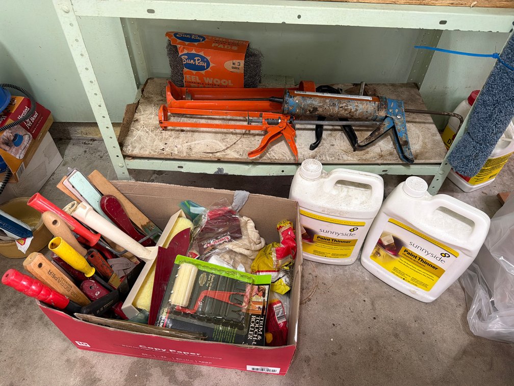 Paint Thinner, Caulking Guns, Scrapers, and Painting Supplies