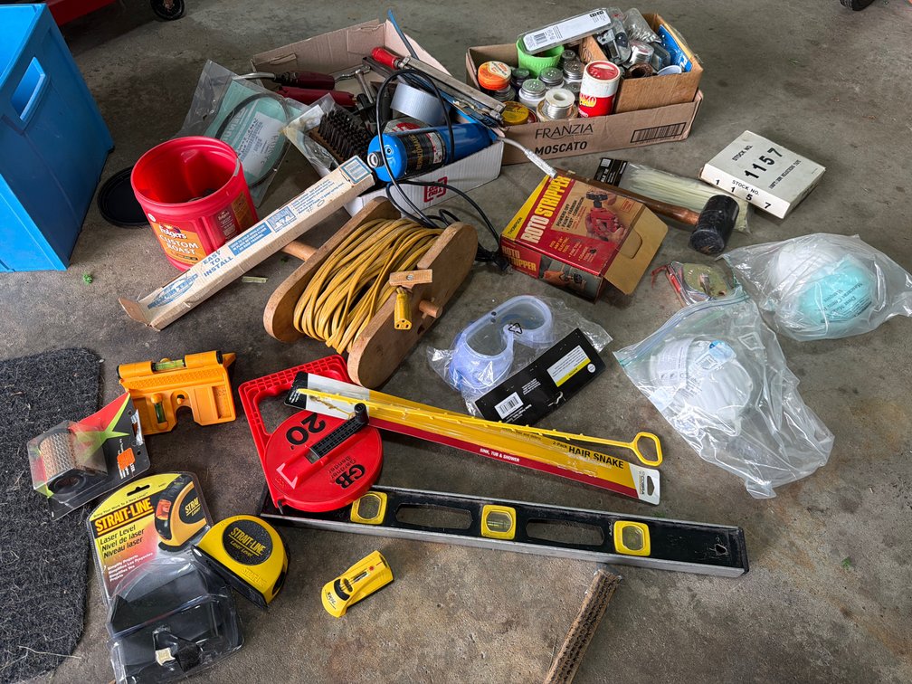Hand Tools, Laser Levels, Extension Cord, and More