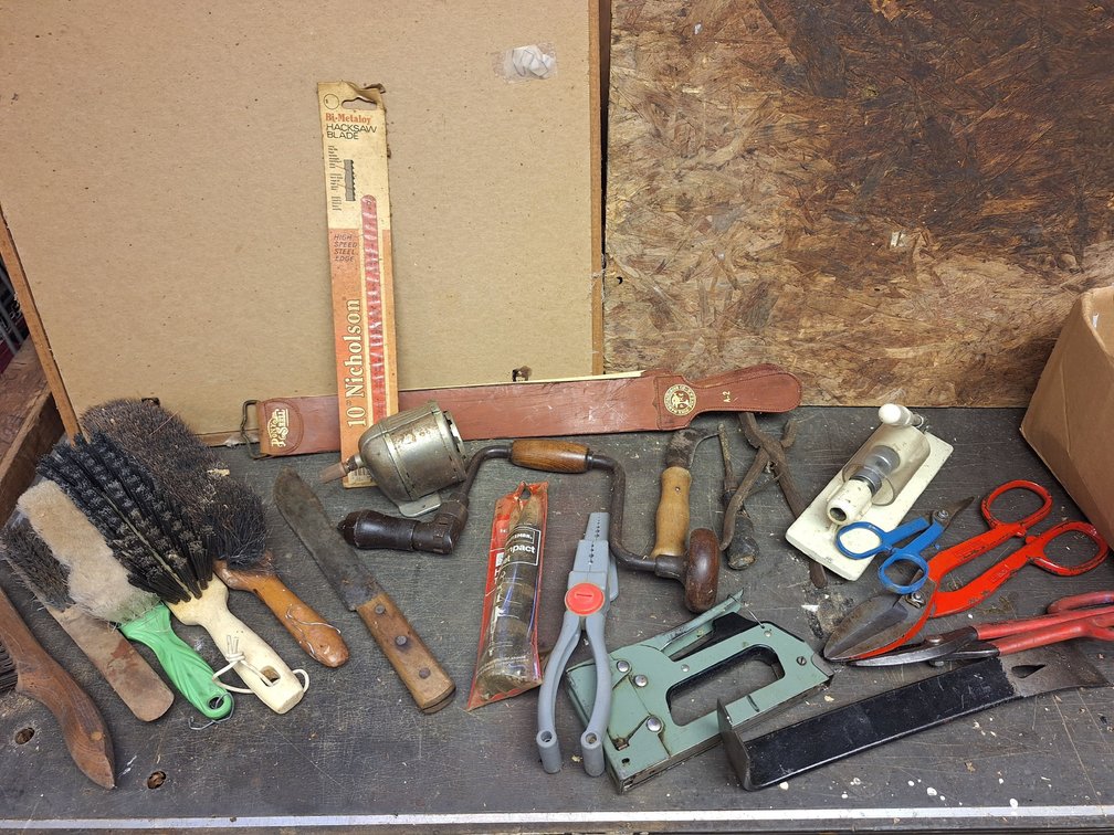 Hand Tools, Bit Brace Drill, Leather Strop, and Accessories