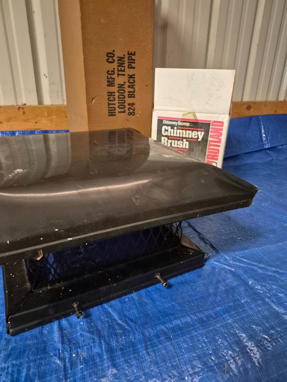 Metal Chimney Cap, Chimney Brush, and Stove Pipe