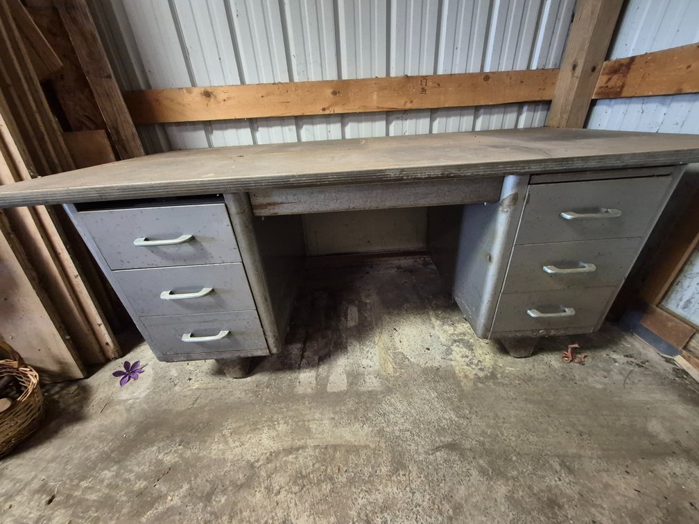Gray Metal Six-Drawer Double-Pedestal Tanker Desk