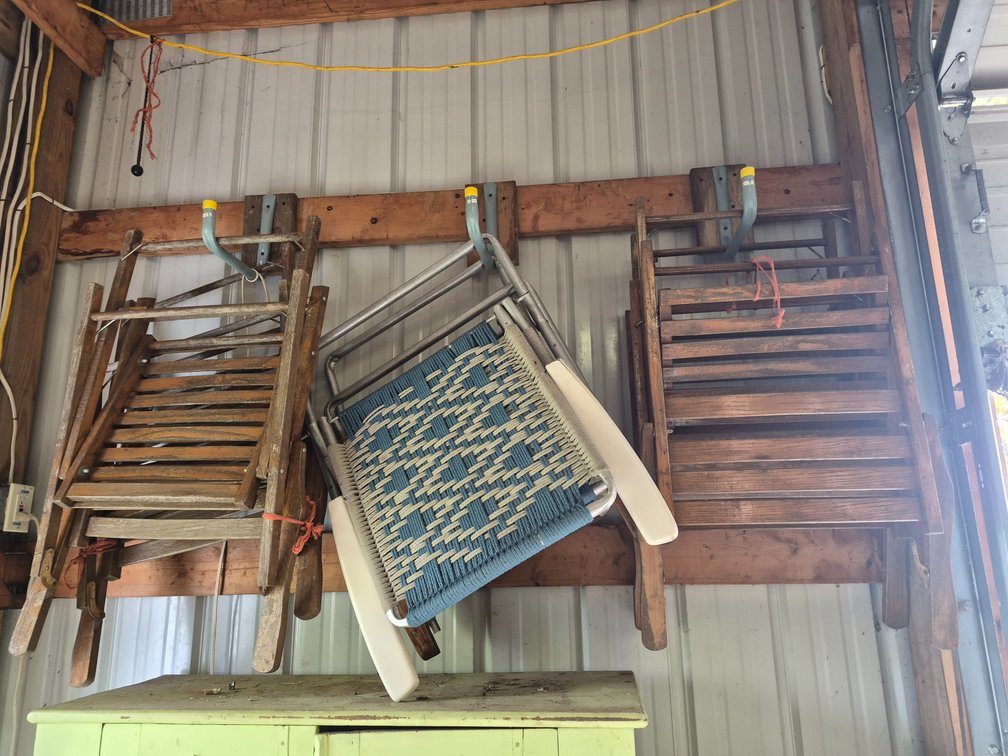 Slatted Wood Folding Chairs and Aluminum Lawn Chairs