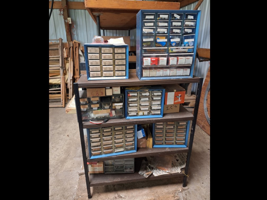 Four-Tier Shelf Unit with Electronic Component Cabinets