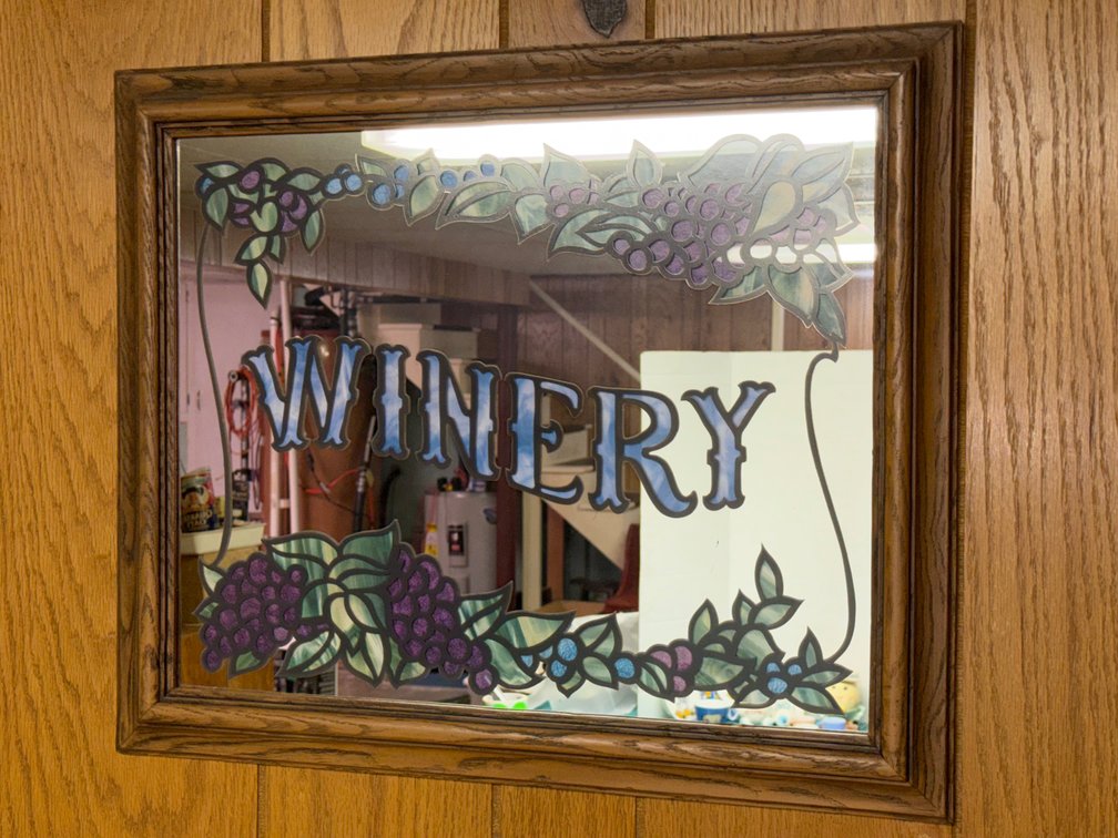 Wood-Framed Winery Wall Mirror with Grape Motif