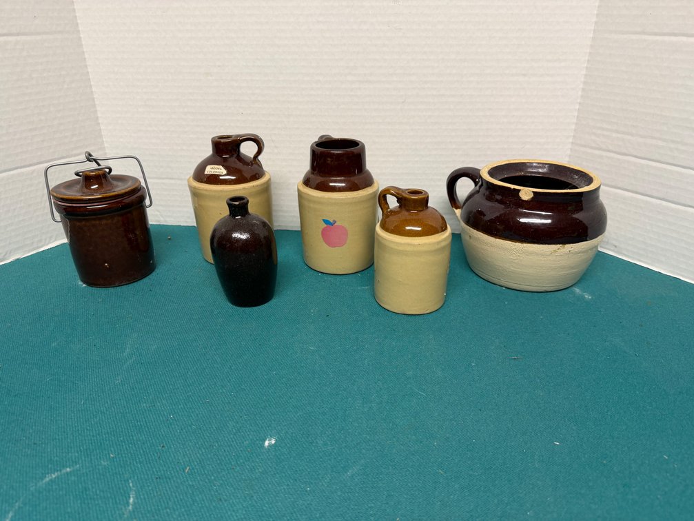 Miniature Stoneware Crocks, Jugs, and Bean Pot