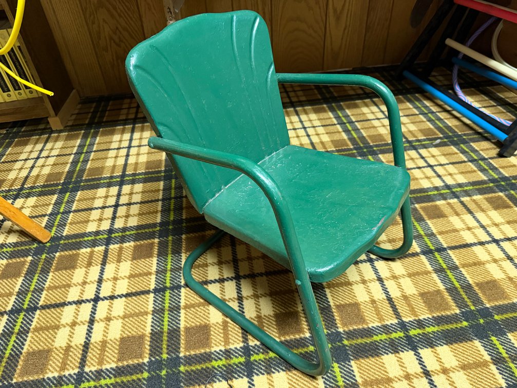 Green Painted Metal Child's Cantilever Lawn Chair